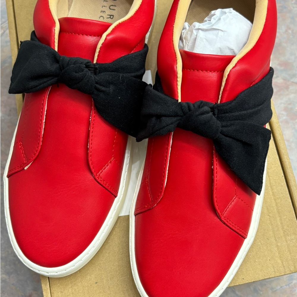 Ash Red Sneakers with Black Bow